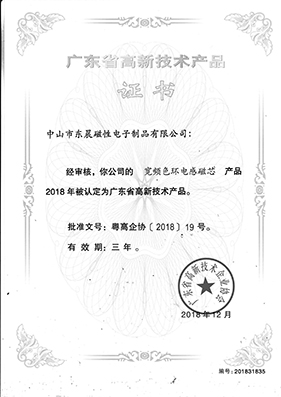 宽频色环电感磁芯高新技术证书.jpg